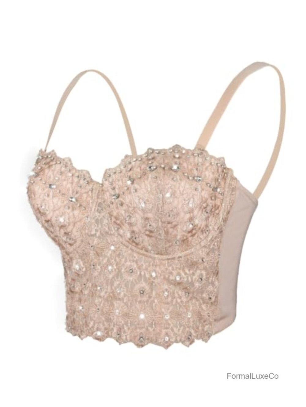 Lace Rhinestone Bustier Crop Top Mesh Corset Bra
